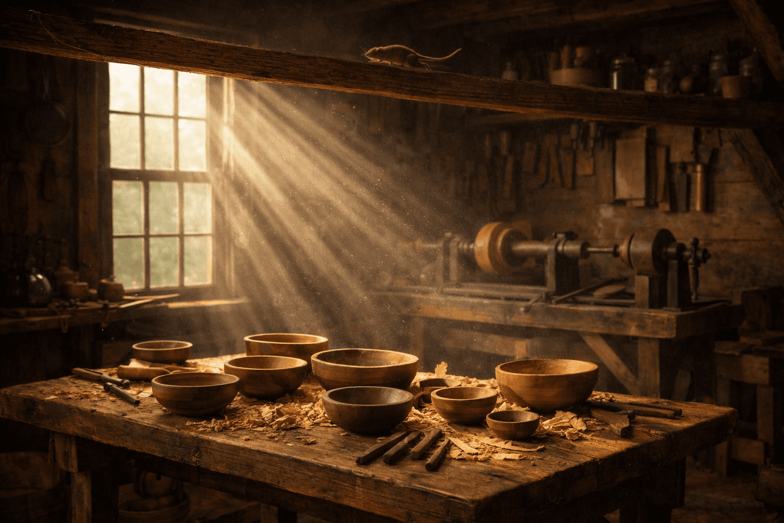 Handcrafted wooden bowls in workshop